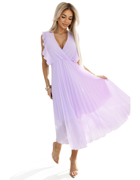  315-7 EMILY Pleated dress with frills and neckline - heather color 