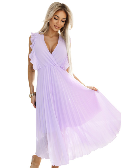  315-7 EMILY Pleated dress with frills and neckline - heather color 