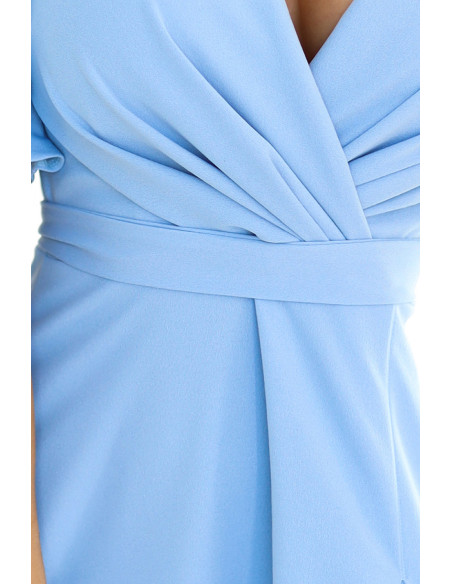  581-3 JENNIFER long dress with leg slit, sleeve and neckline - light blue 