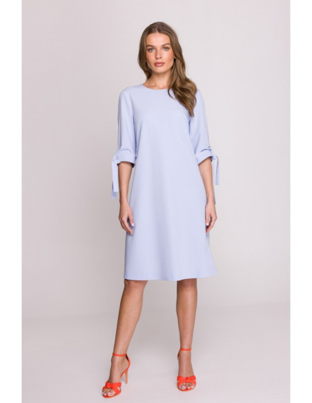 S393 Suknelė su užrišamomis rankovėmis - mėlyna