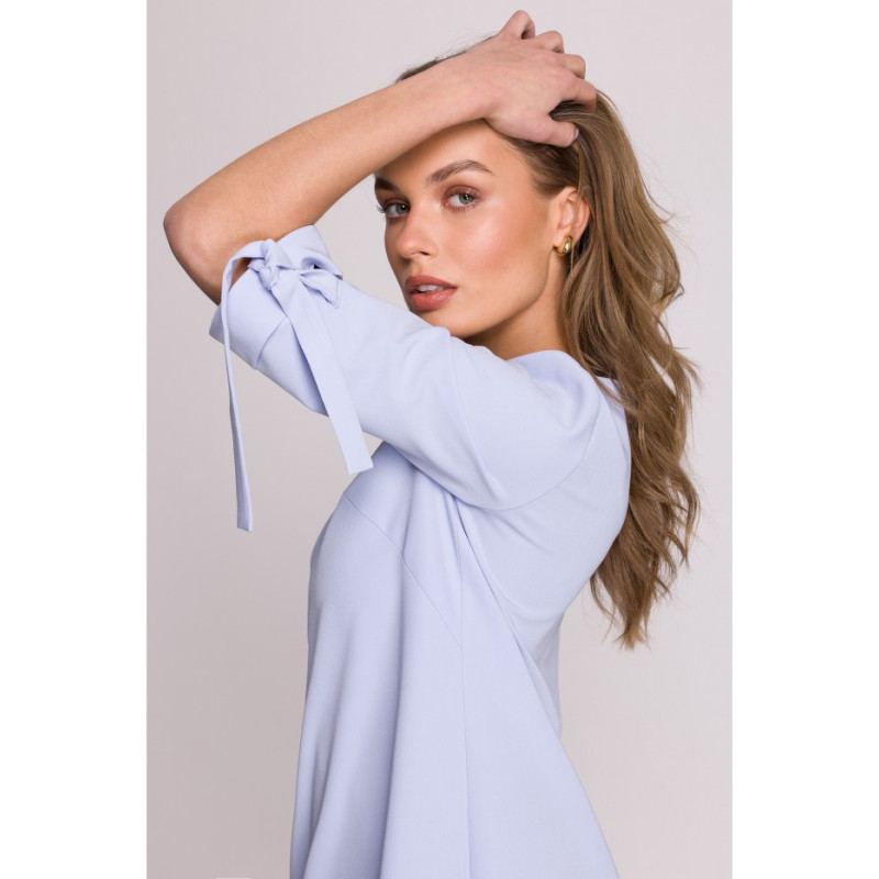 S393 Suknelė su užrišamomis rankovėmis - mėlyna 2