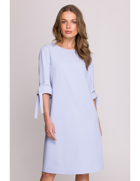 S393 Suknelė su užrišamomis rankovėmis - mėlyna