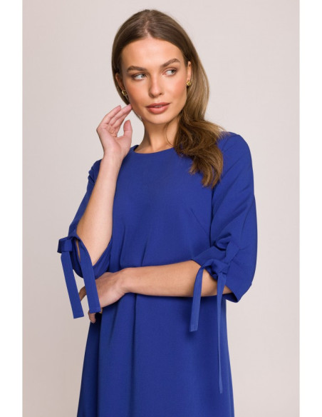 S393 Suknelė su užrišamomis rankovėmis - rugiagėlių spalvos