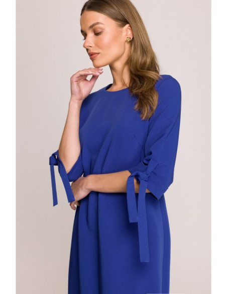 S393 Suknelė su užrišamomis rankovėmis - rugiagėlių spalvos