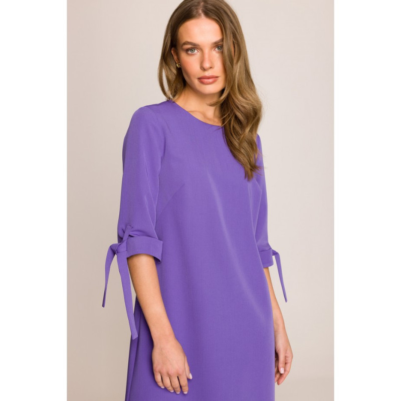 S393 Suknelė su užrišamomis rankovėmis - violetinė 2
