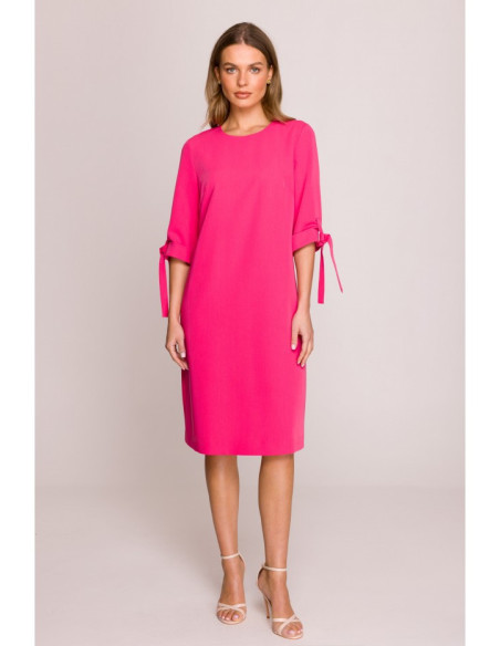 S393 Suknelė su užrišamomis rankovėmis - rožinė