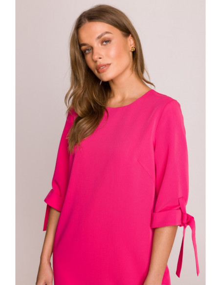 S393 Suknelė su užrišamomis rankovėmis - rožinė