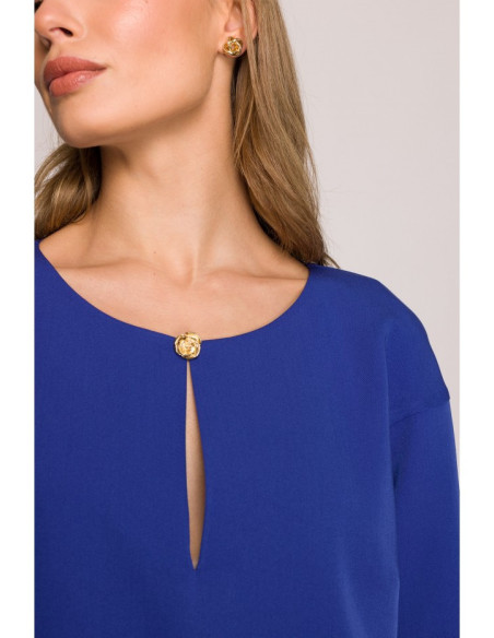 S394 Laisvai krintanti suknelė su ašaros formos iškirpte - rugiagėlių mėlyna