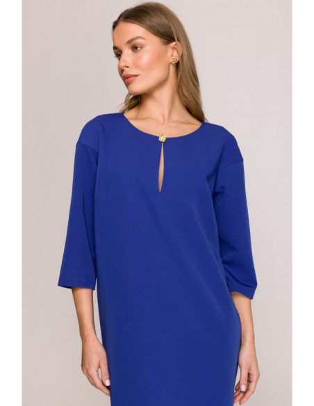 S394 Laisvai krintanti suknelė su ašaros formos iškirpte - rugiagėlių mėlyna