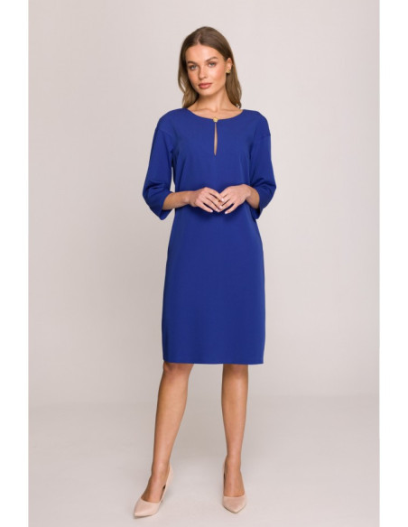 S394 Laisvai krintanti suknelė su ašaros formos iškirpte - rugiagėlių mėlyna