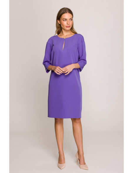 S394 Laisvo kirpimo suknelė su ašaros formos iškirpte - violetinė
