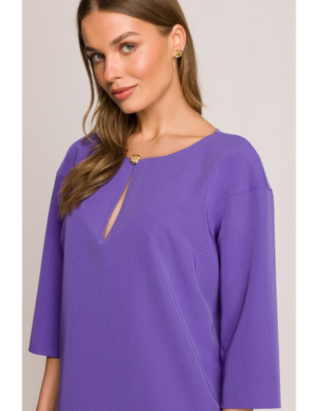 S394 Laisvo kirpimo suknelė su ašaros formos iškirpte - violetinė
