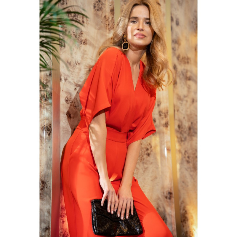 S395 Kombinezonas su voko formos iškirpte - koralų spalvos 2