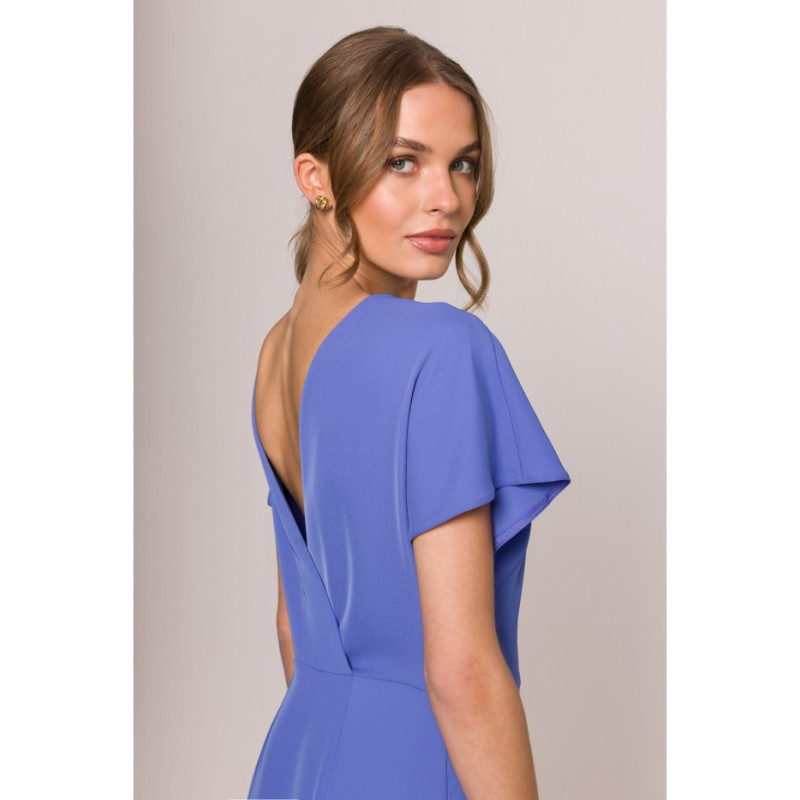 S398 Suknelė su iškirpte nugaroje ir prakirpimu - mėlyna 2