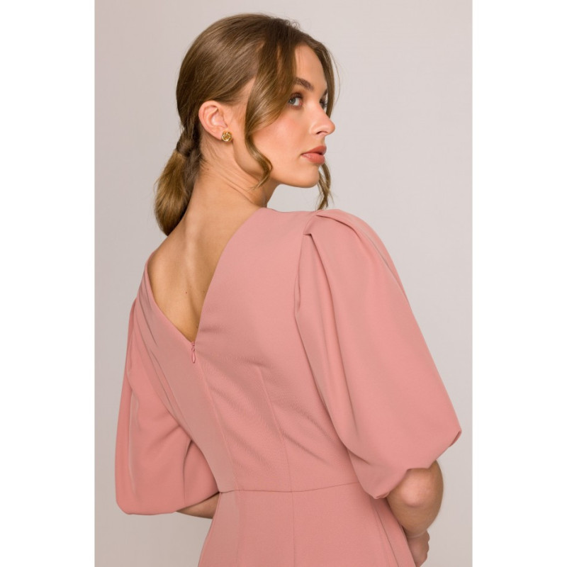 S399 Suknelė su rankovėmis - rožinė 2