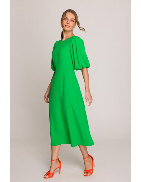 S399 Suknelė su rankovėmis - sultingai žalia