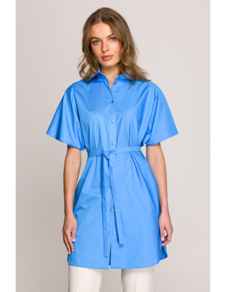 S402 Medvilniniai oversize tunikos marškiniai - mėlyni