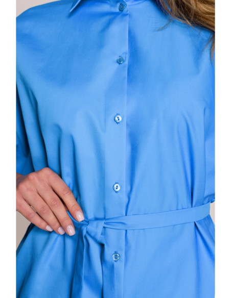 S402 Medvilniniai oversize tunikos marškiniai - mėlyni