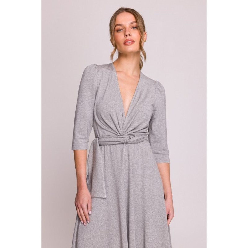 S404 Modalinė persipynusi suknelė - pilka 2