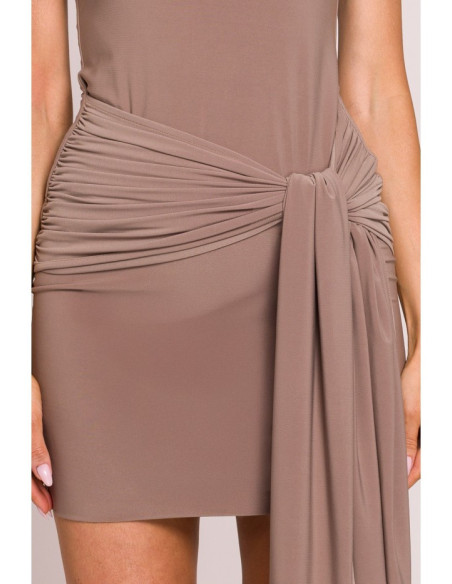 M841 Mini suknelė su susegamomis petnešomis - smėlio spalvos