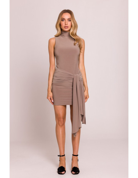 M841 Mini suknelė su susegamomis petnešomis - smėlio spalvos