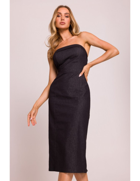 M843 Pieštukinė suknelė su nuimamomis petnešėlėmis - grafito spalvos