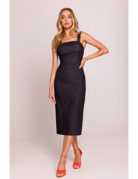 M843 Pieštukinė suknelė su nuimamomis petnešėlėmis - grafito spalvos