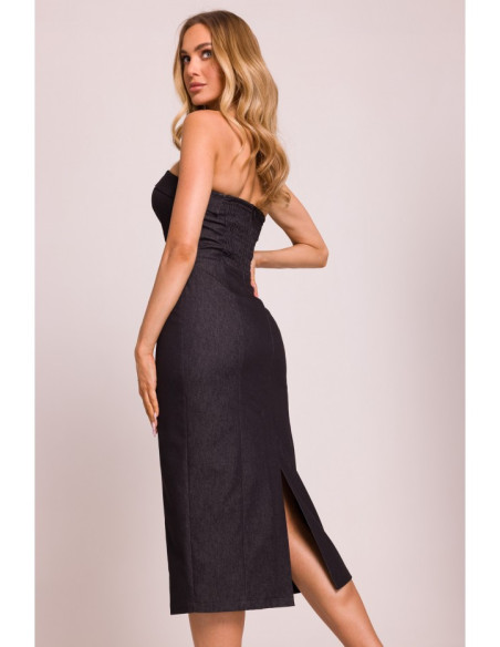 M843 Pieštukinė suknelė su nuimamomis petnešėlėmis - grafito spalvos