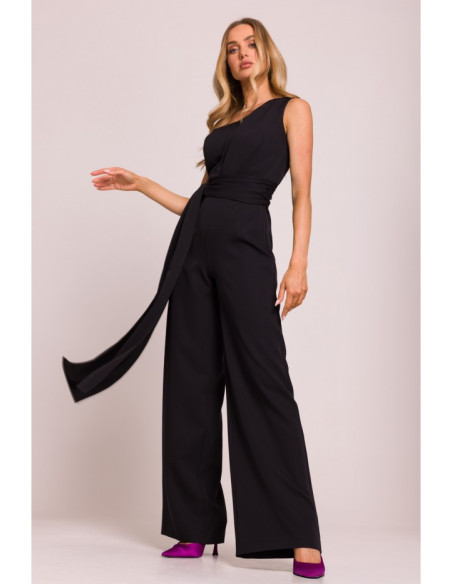 M845 Kombinezonas ant vieno peties su surišamomis petnešomis - juodas