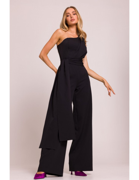 M845 Kombinezonas ant vieno peties su surišamomis petnešomis - juodas