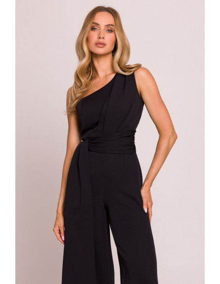 M845 Kombinezonas ant vieno peties su surišamomis petnešomis - juodas