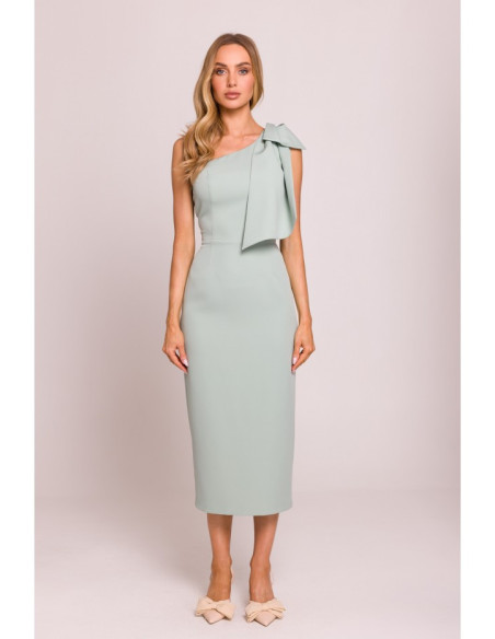 M847 Suknelė ant vieno peties su dekoratyviniu lankeliu - mėtų spalvos