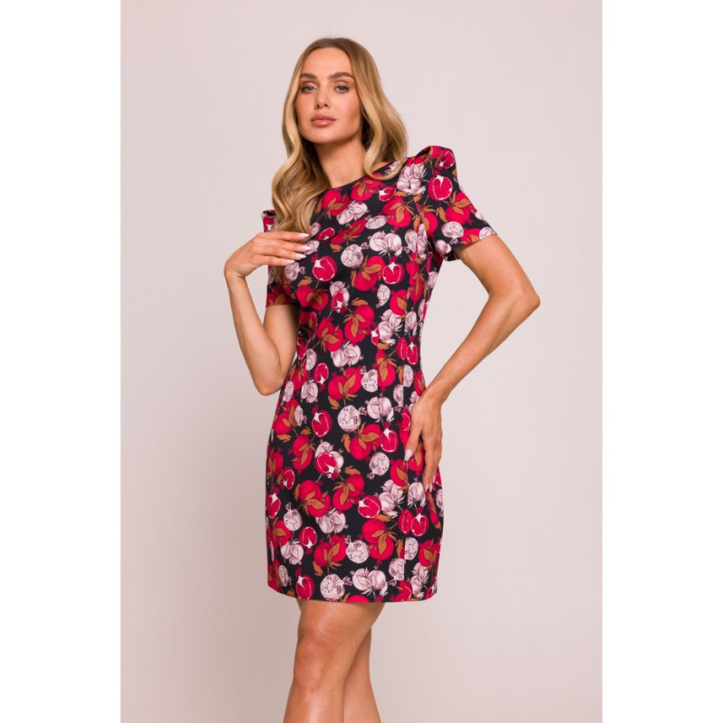 M856 Raštuota mini suknelė su dekoratyvinėmis rankovėmis... 2