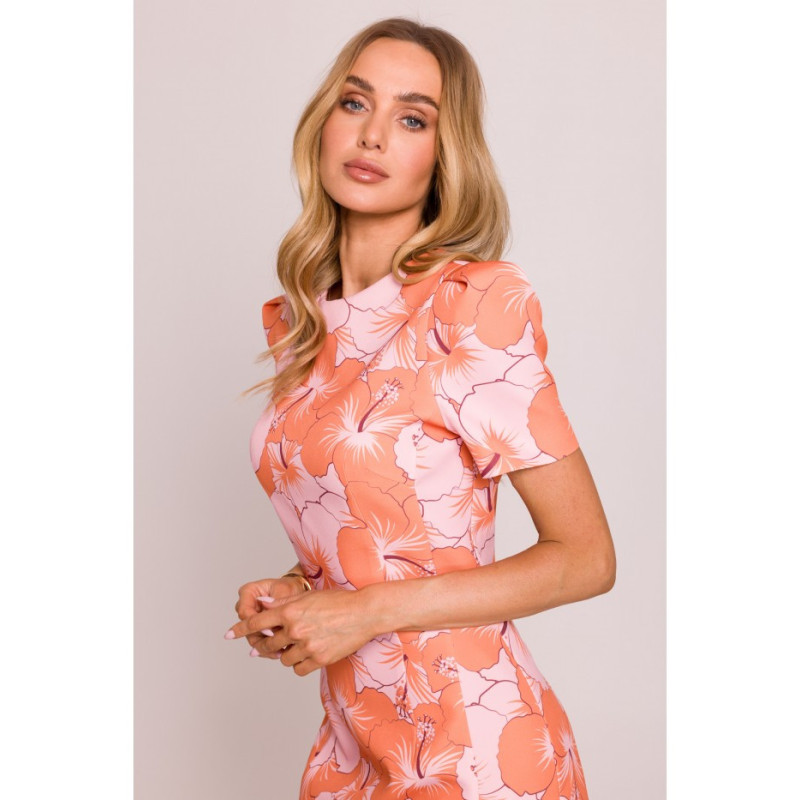 M856 Raštuota mini suknelė su dekoratyvinėmis rankovėmis... 2