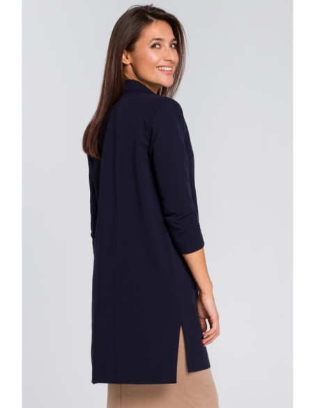 S142 Ilgas švarkas su šoninėmis iškirptėmis - tamsiai mėlynas
