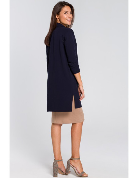 S142 Ilgas švarkas su šoninėmis iškirptėmis - tamsiai mėlynas