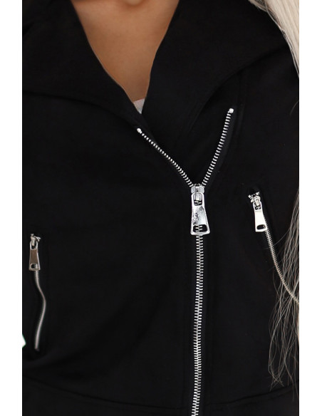  481-2 Long-sleeved suede jacket with zippers - black 