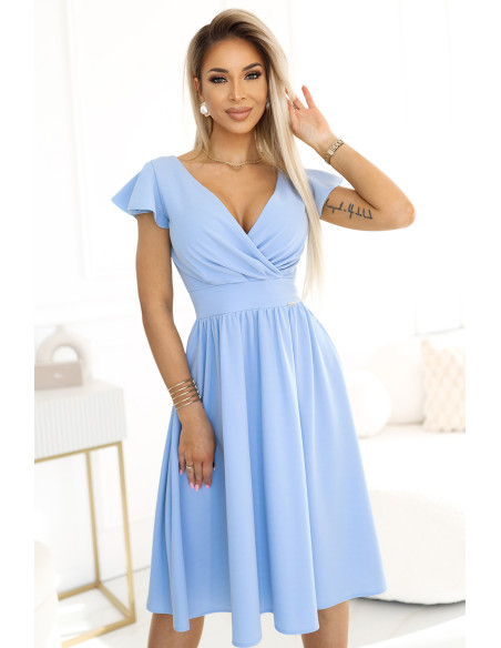  425-12 MATILDE Dress with a neckline and short sleeves - light blue 