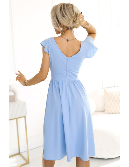  425-12 MATILDE Dress with a neckline and short sleeves - light blue 