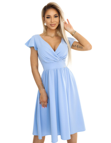  425-12 MATILDE Dress with a neckline and short sleeves - light blue 