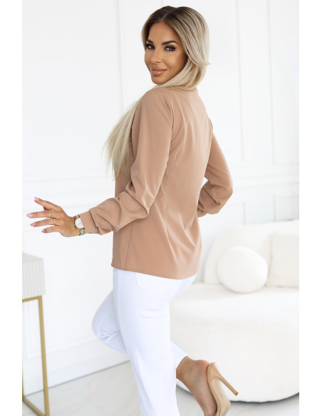 140-27 Business blouse with long sleeves and front ties - MOCHA MOUSSE 