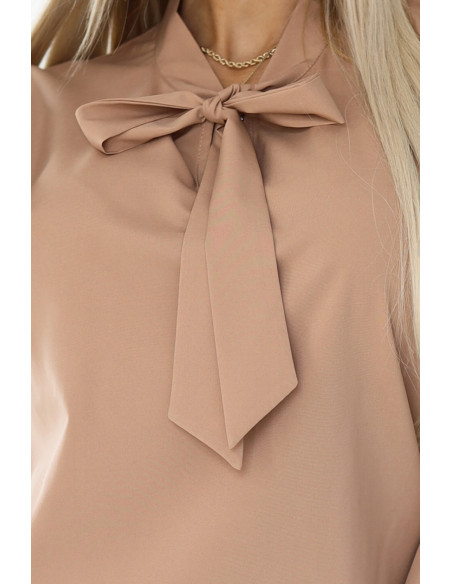  140-27 Business blouse with long sleeves and front ties - MOCHA MOUSSE 