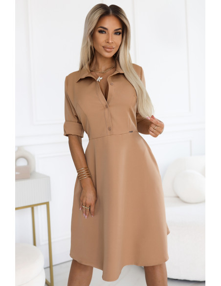  286-8 SANDY Flared shirt dress with belt - MOCHA MOUSSE 