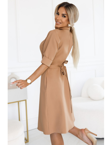  286-8 SANDY Flared shirt dress with belt - MOCHA MOUSSE 