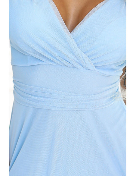  562-5 NASTIA Long dress with a neckline and short sleeves - light blue 