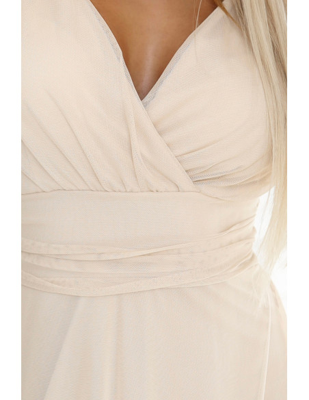  562-6 NASTIA Long dress with a neckline and short sleeves - beige 