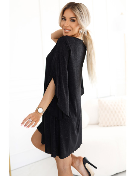 597-1 LIVIA Elegant trapeze dress with butterfly sleeves - black with glitter 