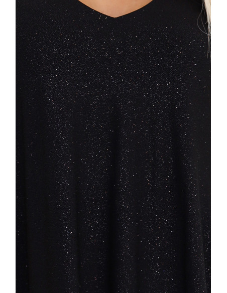  597-1 LIVIA Elegant trapeze dress with butterfly sleeves - black with glitter 