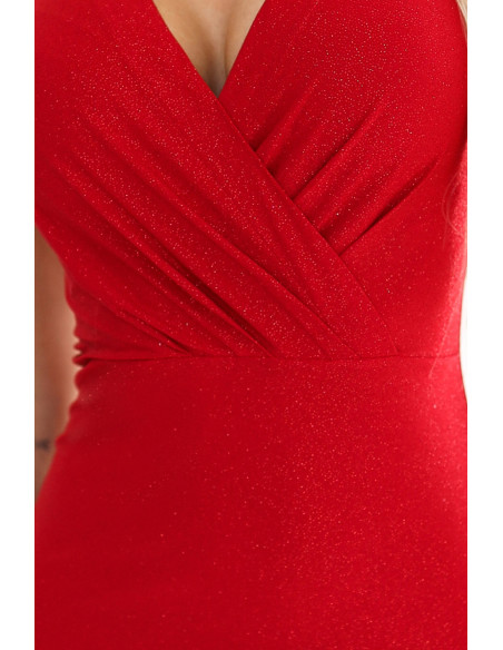  379-5 BOYKA Fitted dress with envelope neckline - red with glitter 