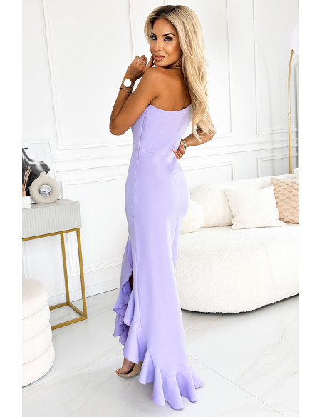  317-6 Lavender long dress with ruffles and asymmetrical neckline 